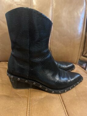 rag & bone Black Studded Textured Wedge Ankle Boots